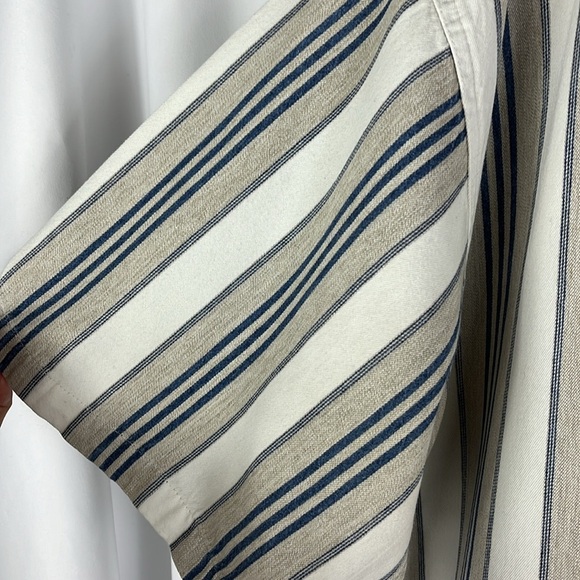 Coliseum Jeans striped short sleeve button down shirt Sz L taupe/blue/cream MEN - Picture 8 of 10